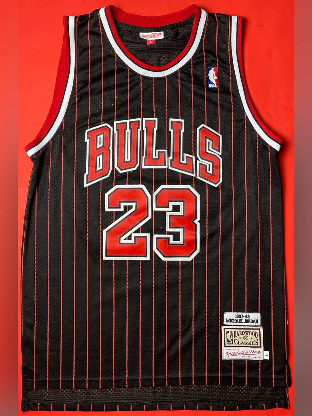 Mitchell & Ness Black and Red Chicago Bulls #23 Jersey